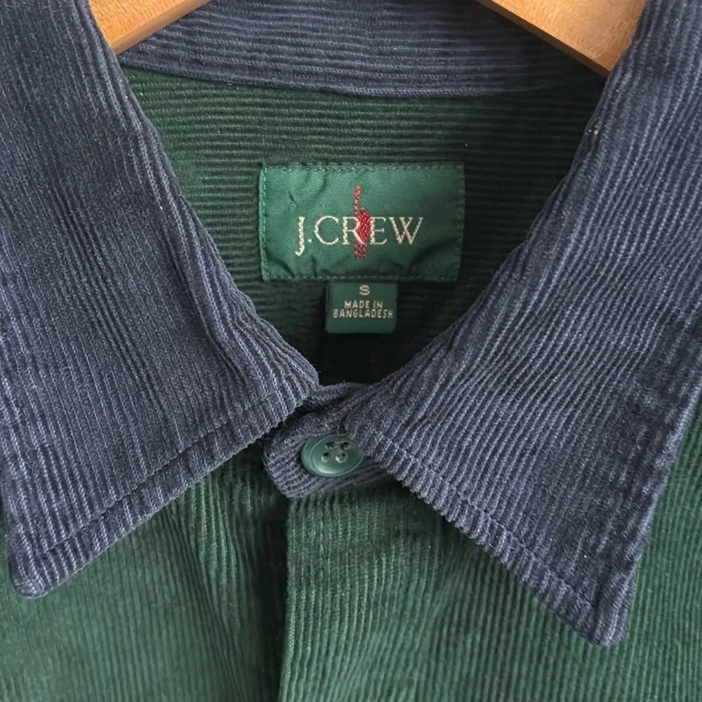 J.Crew Men's Midweight Corduroy Workshirt Green Blue Colorblock Size SMALL
